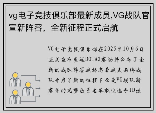 vg电子竞技俱乐部最新成员,VG战队官宣新阵容，全新征程正式启航