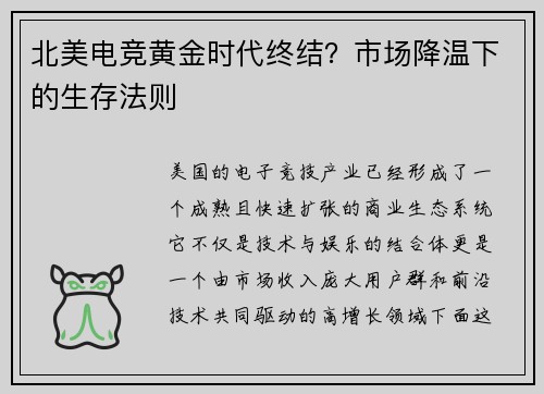 北美电竞黄金时代终结？市场降温下的生存法则
